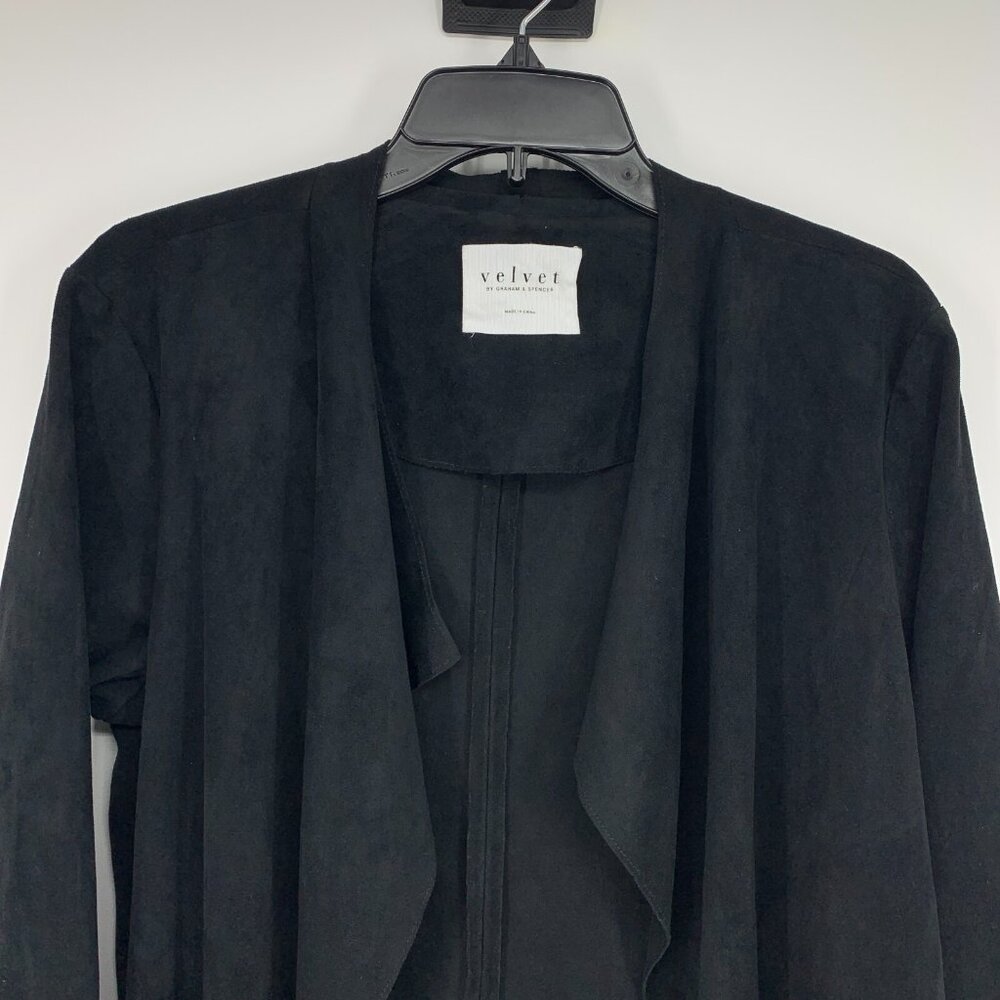 Velvet Graham Jacket Spencer Black Eden Faux Suede Drape Front - Picture 5 of 10